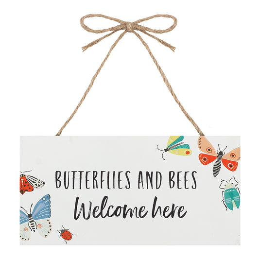 Bees and Butterflies Welcome Here Hanging Garden Sign - Fulleylove Woodworking