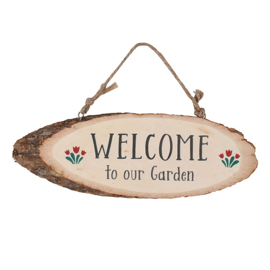Welcome To Our Garden Wood Slice Hanging Sign - Fulleylove Woodworking